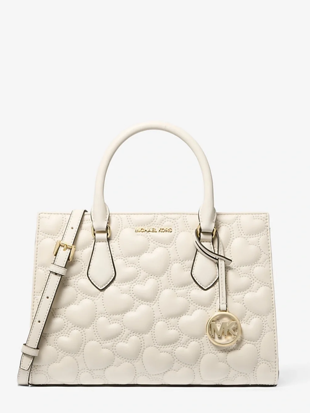 Michael Kors Cream Quilted Heart Satchel and Wristlet Set